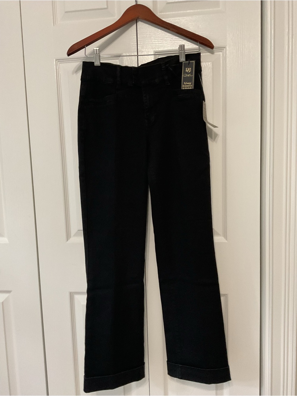 DG2 Diane Gilman black cuffed boot cut jeans